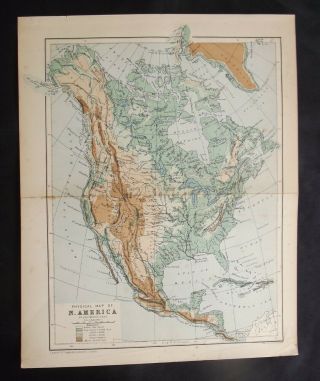 Antique Map: Physical Map Of North America By A K Johnston,  C 1900