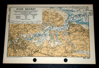 - River Medway,  Chatham,  Isle Of Sheppey Kent - Vintage Ww2 Map 1943