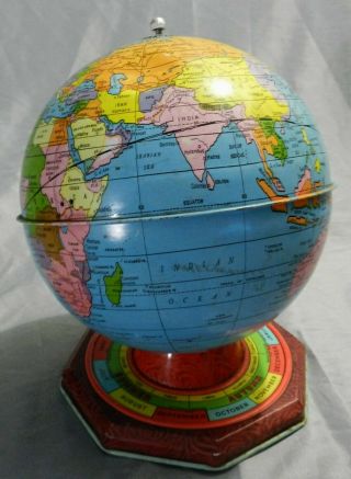 Vintage Antique J.  Chein Tin World Globe Months & Seasons Base Ussr 7 " 1950s