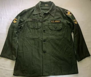 Vtg 60s 70s Us Army Og 107 Cotton Mens Sateen Uniform Shirt Patches 15 1/2