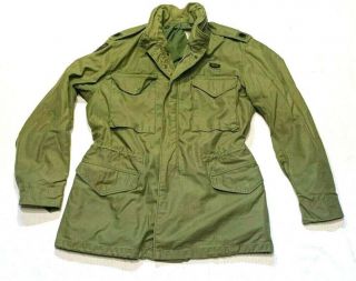 Vintage 1969 Vietnam War Us Army M - 65 Hooded Jacket,  Alum Zipper,  Medium Long