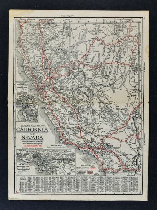 1930 Clason Auto Road Tour Map California Nevada Los Angeles San Francisco Rt 66