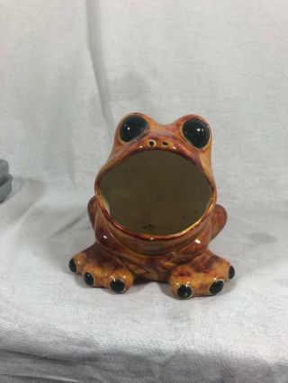 Vintage Wide Mouth Frog Ceramic Sponge Scrubbie Holder Speckled Orange 4.  75 "