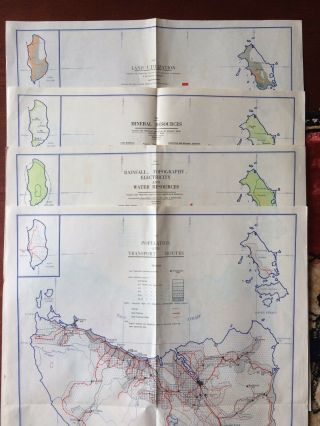 Maps - Four Maps Of Tasmania - Land Use,  Minerals,  Topography,  Population - 1948