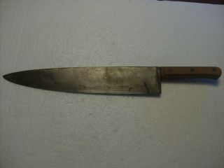 The Clyde Cutlery Co.  1968 Carbon Steel Chef Knife,  17 " Long Wood Handle & Rivet