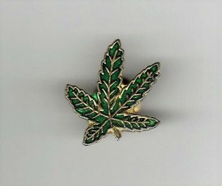 Marijuana Leaf Lapel Pin Enamel Metal 1 " X 1 " Green Gold - Tone Pot