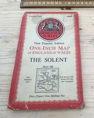 Vintage Map,  Vintage Ordnance Survey Map Of The Solent,  1947