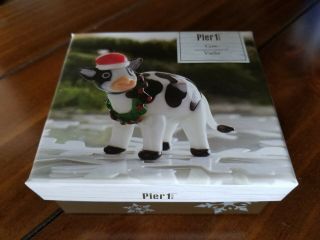 Glass Collectible Christmas Cow Figurine with Wreath; PLUS a Cow Bell Ornament 2