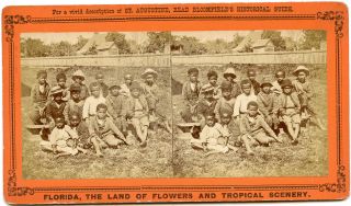Florida Large Group Of Black American Children Some With Hats Early Stereoview