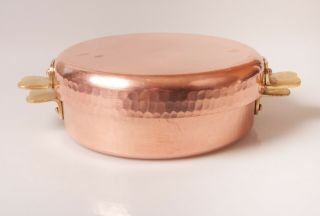 Vintage French Hand Hammered 2.  5mm Copper Pomme Anna Pan W/ Tin Lining & Brass