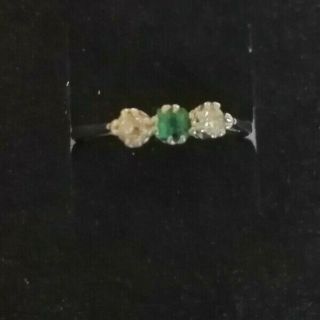 Vintage Platinum Ring With Emerald & Diamonds Size M 2.  5 Gm