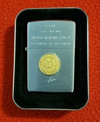 South Vietnam President Nguyen Van Thieu Zippo With Logo Seal And Signature