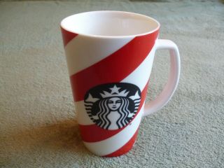Starbucks Coffee Mug Ceramic Red White Stripe Candy Cane 16 Fl Oz.