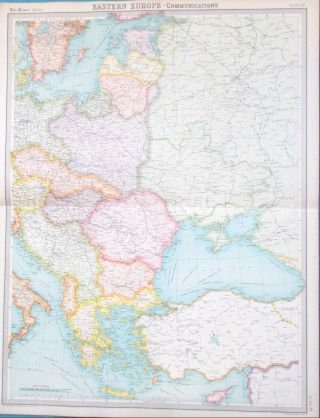 Map Of Eastern Europe.  1922.  Poland.  Russia.  Yugoslavia.  Black Sea.  Greece