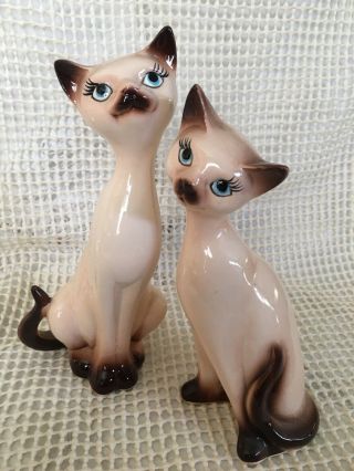 Kelvin’s Siamese Cats Set Of 2,  Adorable Mid Century Porcelain.  8” & 7” Tall