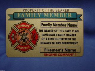 Newark Nj - Fire Department - Family Member Pvc Card - Pba - Fop - Fmba