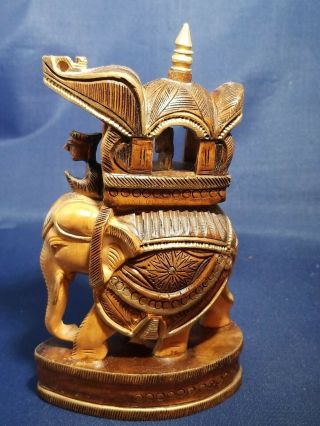 Hand Carved Wood Elephant With Carriage