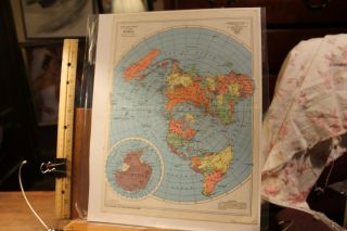 Vintage 1956 Map Mounted On Cardstock Air Age Map Of The World