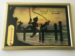 Vintage Silhouette Framed Print Thermometer Advertising San Diego Slead Tire Co