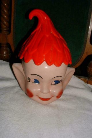 Vintage Red Elf Pixie Head Ceramic Cookie Jar