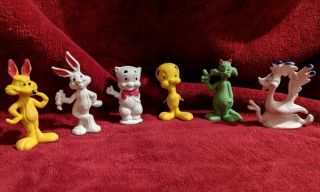 6 Vintage Looney Tunes Rubber Eraser Figures Bugs Tweety Porky Sylvester,  2more