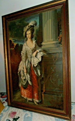 31 " X 21 " Large Vintage Paint By Number Completed Framed Pbn Victorian Lady