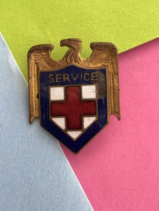American Red Cross Wwii General Service Eagle Brass Enamel Pin Ww2