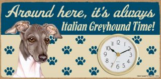 Italian Greyhound Clock Indoor Wood Sign 5 " X 10 " With Jute Hanger,  Stand
