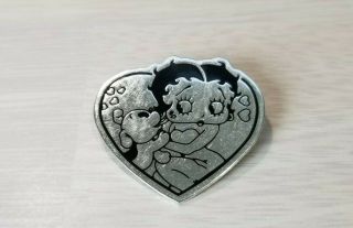 Betty Boop Puppy Love Heart Shaped Pin Brooch Sterling Silver & Enamel