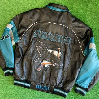 Vintage Nhl Giii Carl Banks Mens M San Jose Sharks Black Leather Hockey Jacket