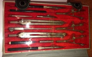 Vintage Gramercy Import Co.  Germany 1720 12 Piece Drafting Set In Case