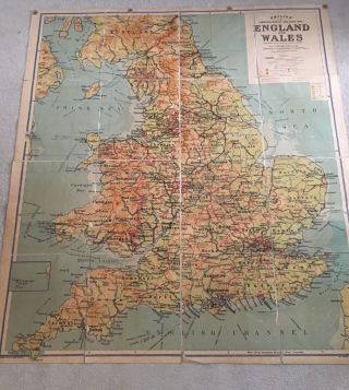 Large Old Wall Map Of England And Wales Circa 1950