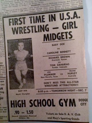 Dec 6,  1956 Newspaper Page 4184 - First Time In U.  S.  A.  Wrestling - Girl Midgets