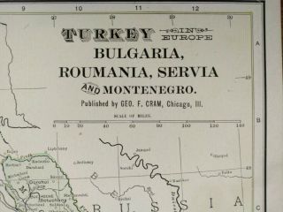 Vintage 1902 Turkey Bulgaria Romania Serbia Map 14x22 " Old Antique
