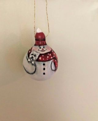 Hand Painted Snowman & Westie West Highland Gourd Ornament / Ann