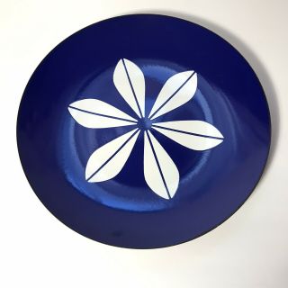 Cathrineholm Mcm Enamelware 12” Platter Plate Lotus Design Dark Blue White
