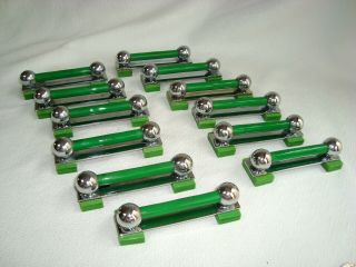 French Art Deco Chrome & Green Color Lucite Knife Rest Set Of 12