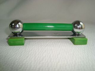French Art Deco Chrome & Green Color Lucite Knife Rest set of 12 2