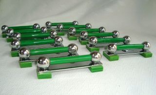 French Art Deco Chrome & Green Color Lucite Knife Rest set of 12 3