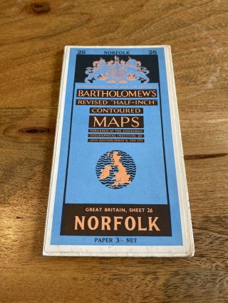 Vintage Bartholomew’s Half - Inch Map Of Norfolk,  From 1956
