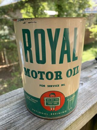 Vintage 1950 ' s En - Ar - Co Royal Motor Oil One Quart Metal Can Gas Station Sign 3