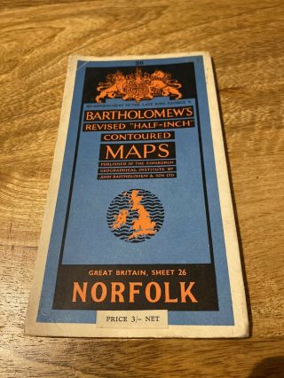 Vintage Bartholomew’s Half - Inch Map Of Norfolk From 1947