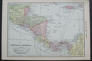 Antique 1915 Map Of Central America And South America & The Galapagos Is.
