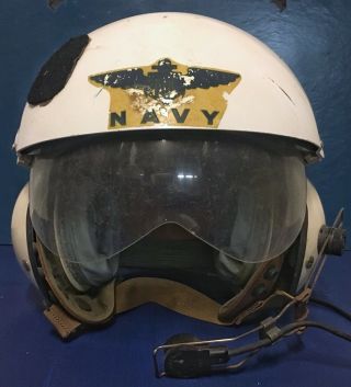 Us Navy Vietnam Era Gentex Sph - 3b Dual Visor Pilots Flight Helmet