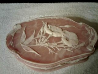 Vintage Incolay Pink Stone Large Jewelry Trinket Hinged Box 11 " X 7 " Usa