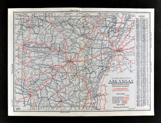1930 Clason Auto Road Map Arkansas Little Rock Hot Springs Fayetteville Memphis