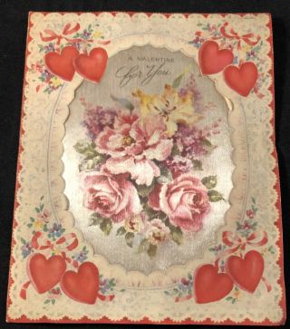 Vintage Valentines Day Card Rust Craft Boston Roses Hearts
