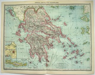 1906 Map Of Greece,  Crete & The Archipelago By George Philip & Son.