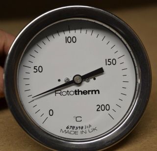 Rototherm Bh2 Bimetallic Thermometer 110mm Dial Coaxial Stem Entry 0°c - 200°c