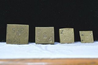 Four Antique Brass Square Apothecary Weights Old Scales Pharmacy Chemists